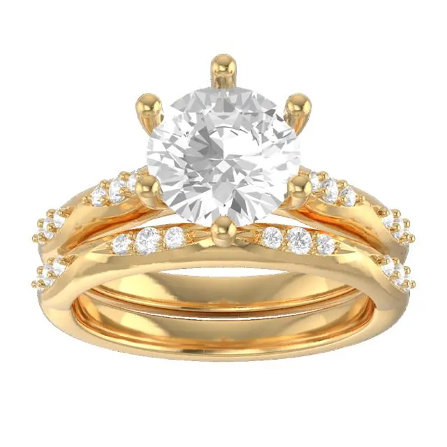 18k Yellow Gold Round Diamond 6-prong Accent Engagement Ring