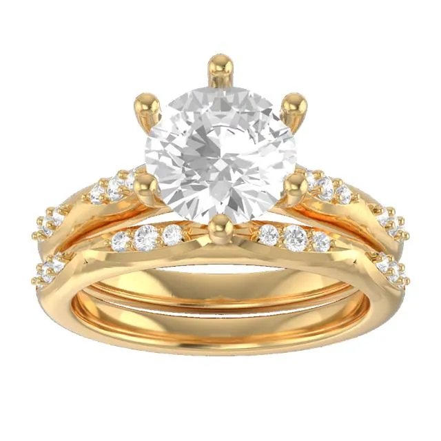 18k Yellow Gold Round Diamond 6-prong Accent Engagement Ring