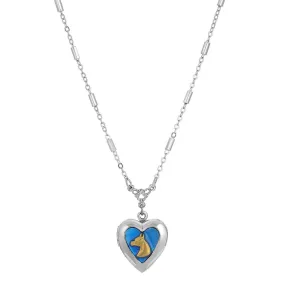 1928 Jewelry Sapphire Blue Horse Heart Locket Necklace 16"   3" Extender