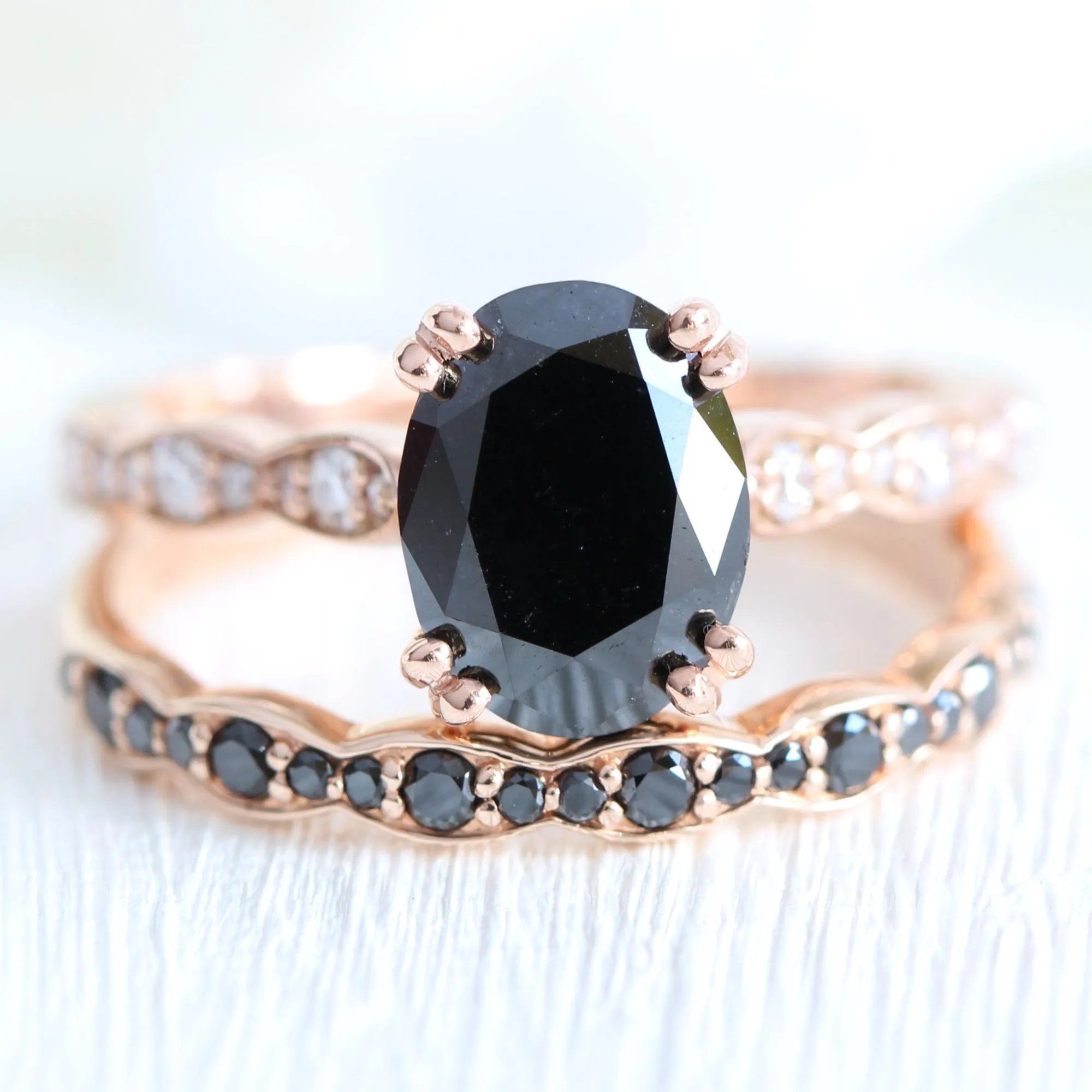 2 Ct. Oval Black Diamond Ring in Grace Solitaire Scalloped Band