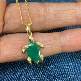 2.22 carat Pear Emerald Sea Turtle Necklace