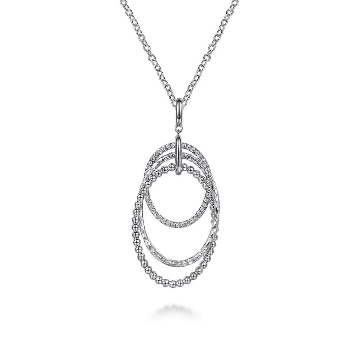 24 Inch 925 Sterling Silver White Sapphire Layered Ovals Pendant Necklace - NK6893-24SVJWS