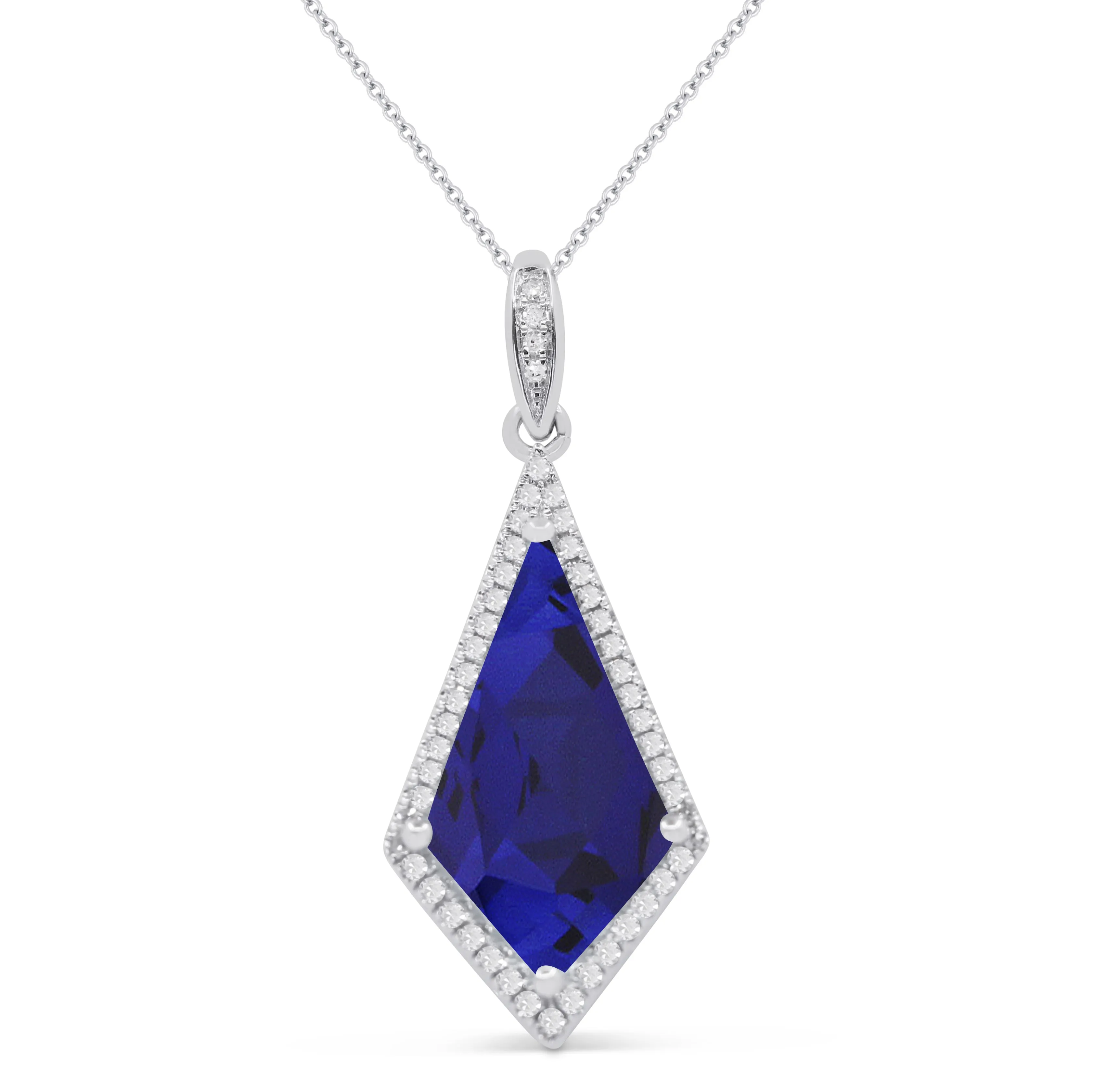 2.93ct Created Sapphire 16"Pendant Necklace in 14K White Gold