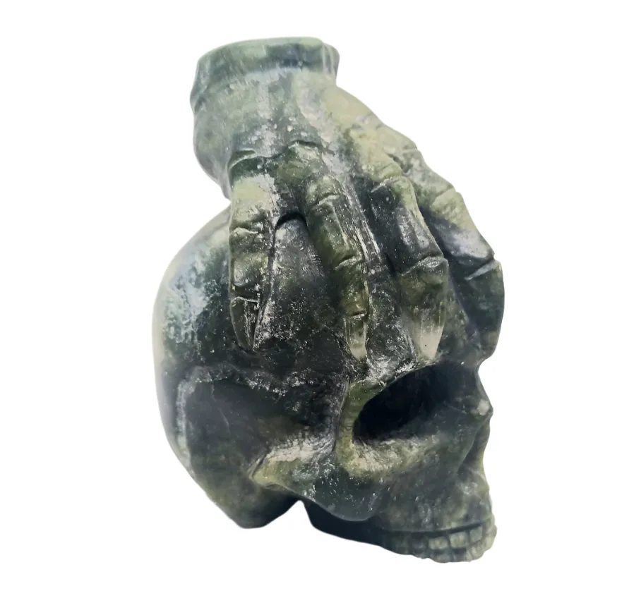 434G Jade Crystal Skull in a Dragon's Hand