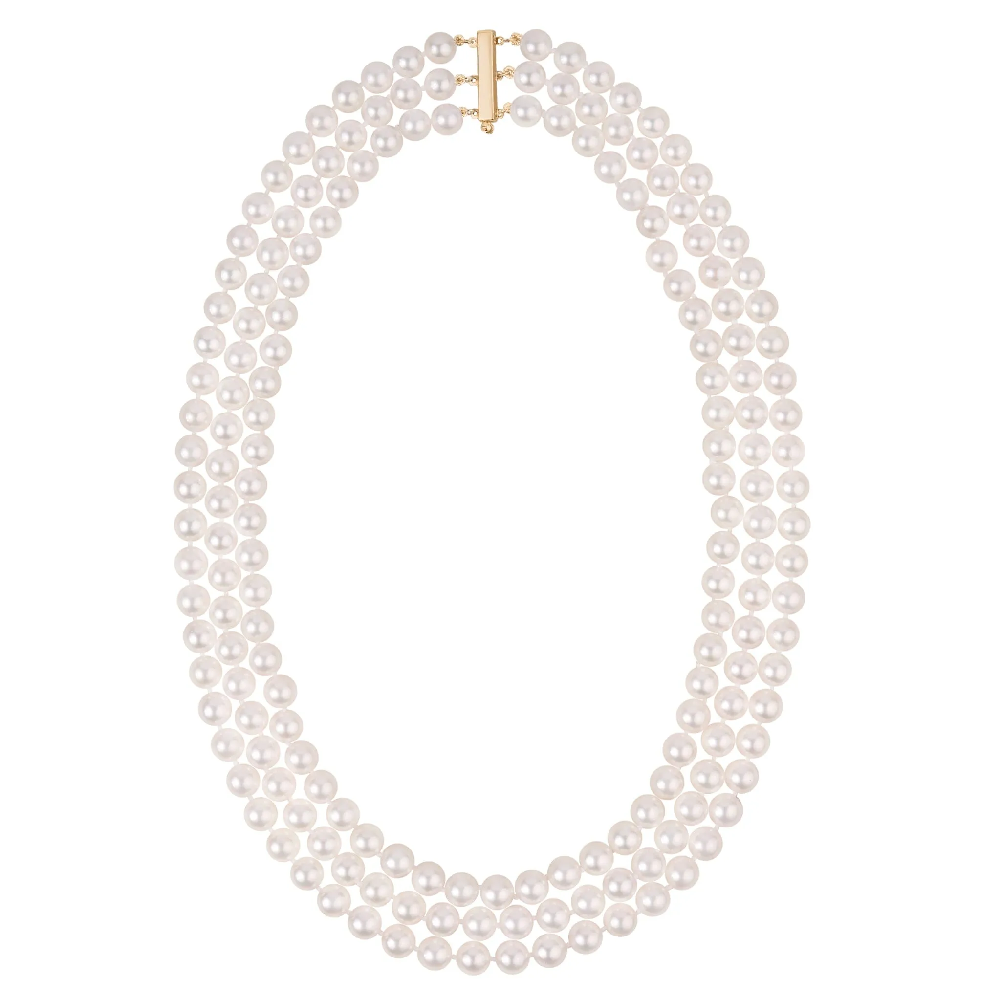 6.5-7.0 mm Triple Strand White Akoya AAA Pearl Necklace