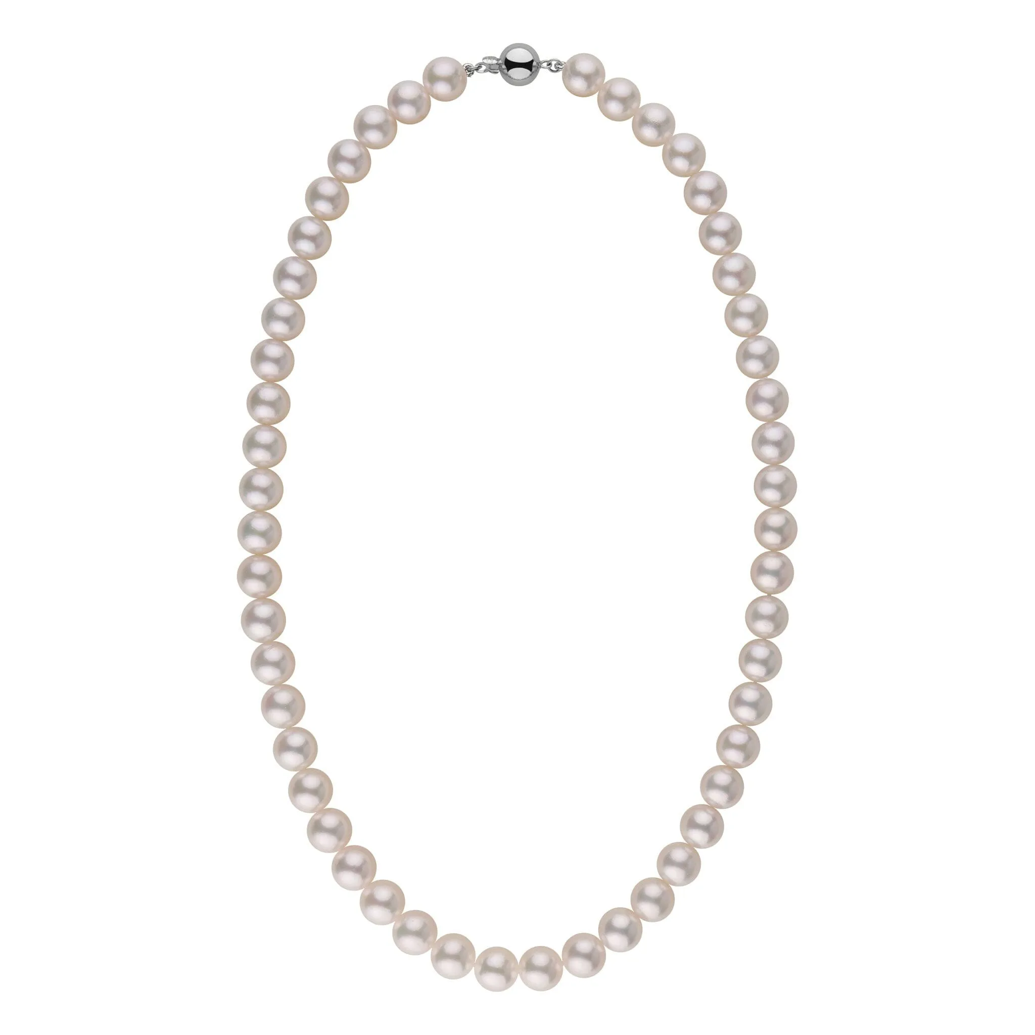 8.0-8.5 mm 18 Inch AAA Bright White Silver Tone Akoya Pearl Necklace