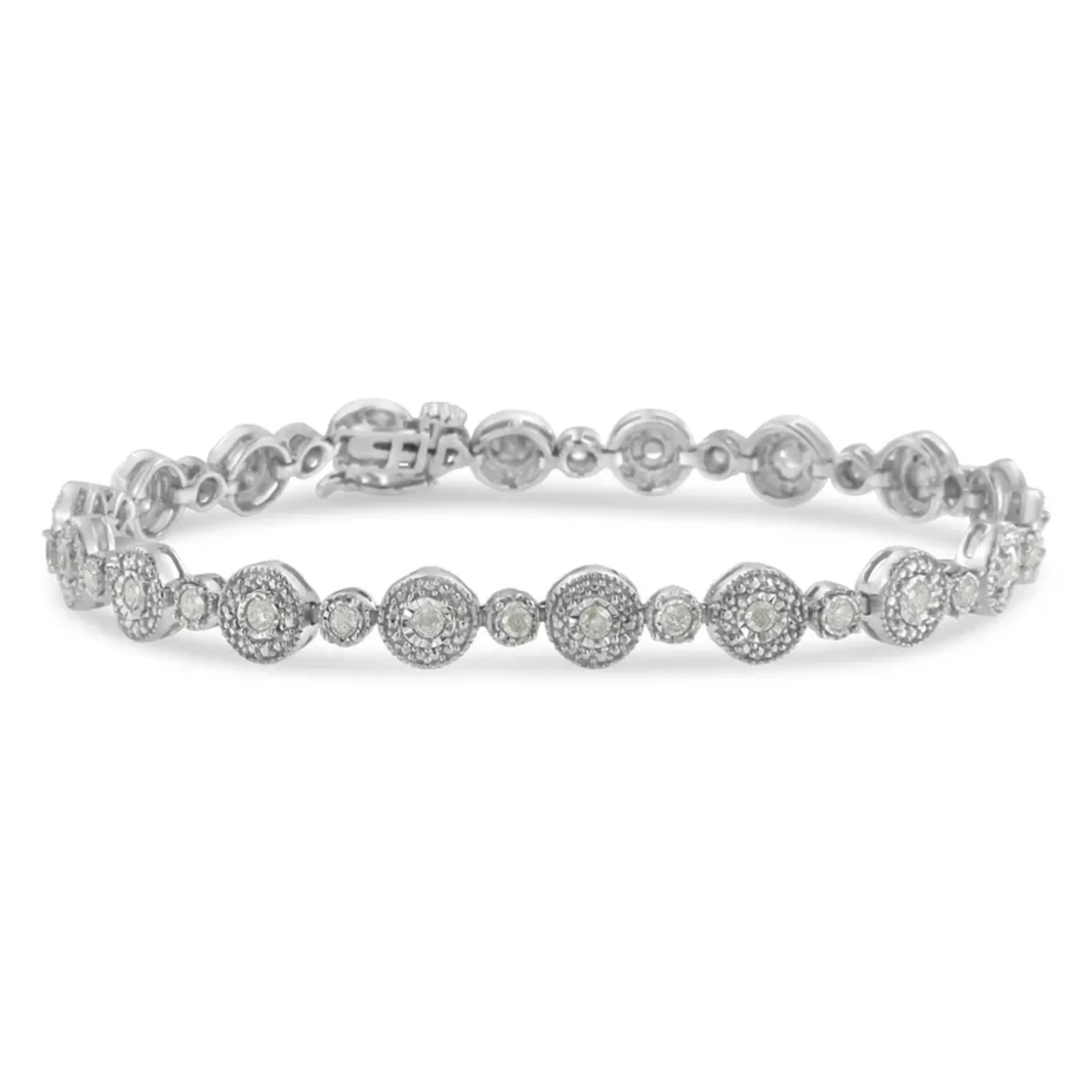 .925 Sterling Silver 1 1/3 cttw Miracle Plate Set Diamond Alternating Link Bracelet (I-J Color, I3 Clarity) -7"