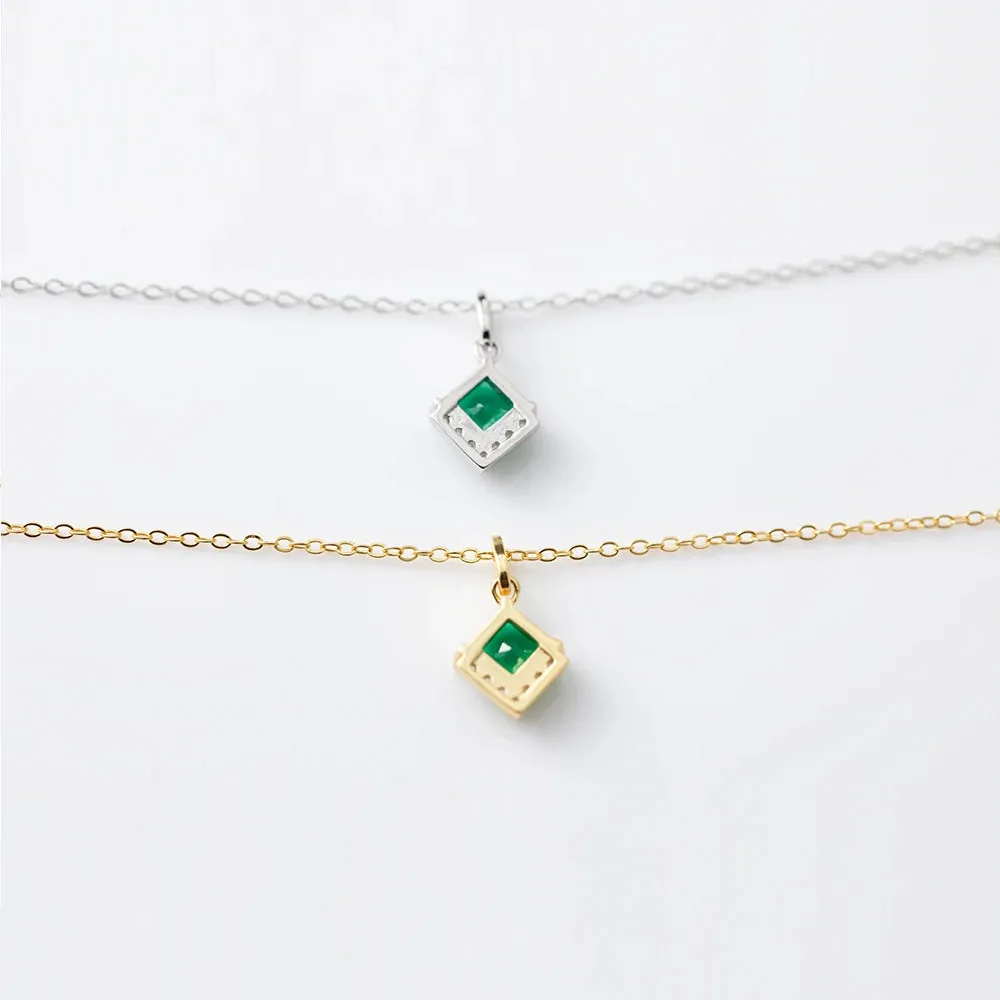 925 Sterling Silver 18k Gold Plated Earring and Necklace Charm Jewelry Set - Emerald Square - Xm252