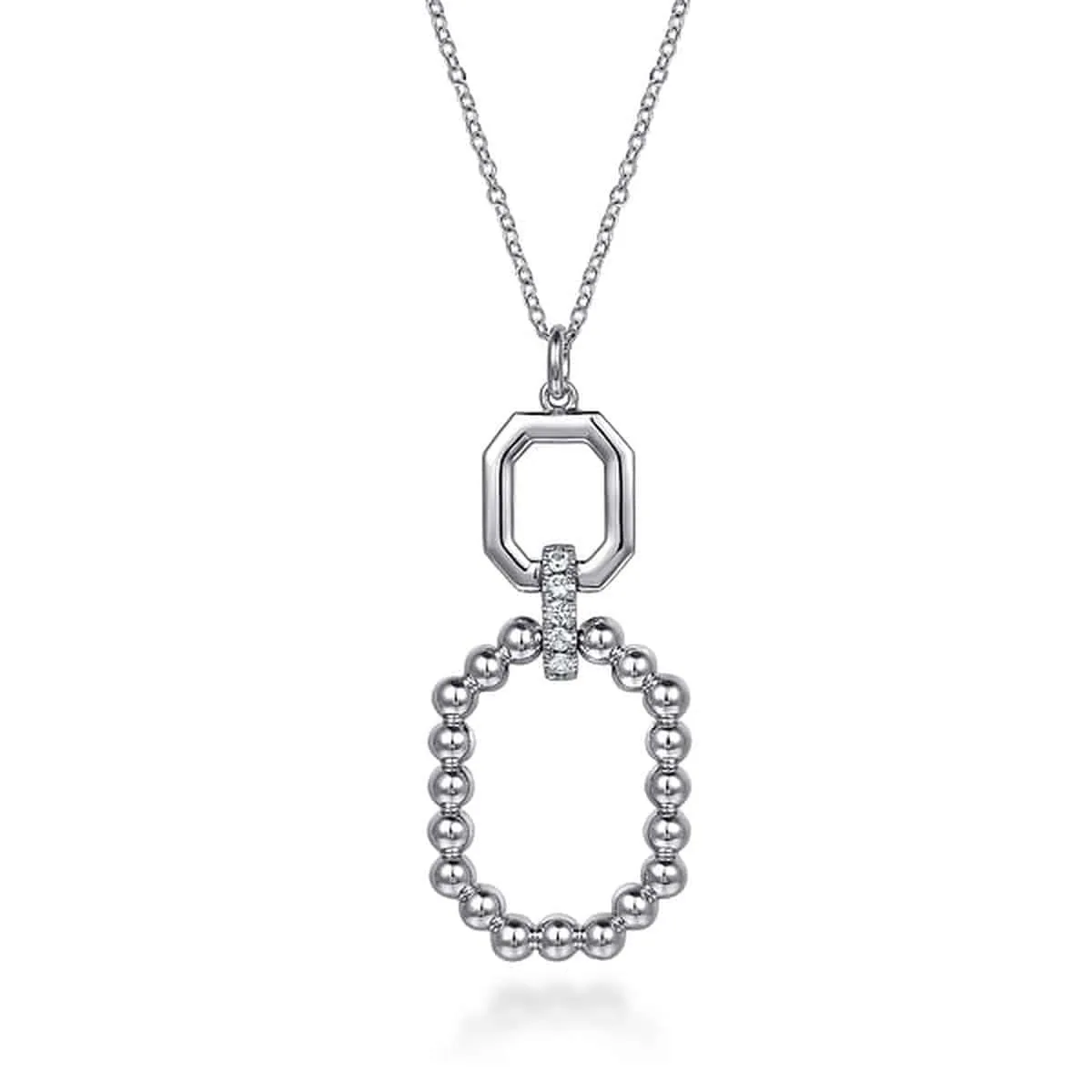 925 Sterling Silver Octagon White Sapphire Bujukan Pendant Drop Necklace