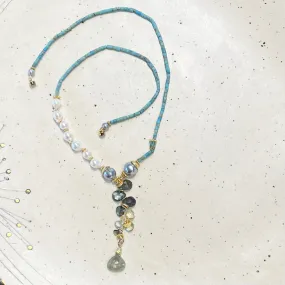 Afghan Turquoise, & Baroque Pearl, Labradorite & Sapphire Necklace