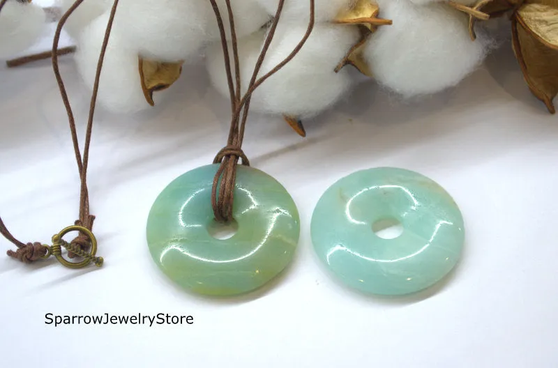 Amazonite donut pendant necklace Emerald green pendant necklace Handmade gift for her Personalized gift for mom Blue amazonite Crystal donut