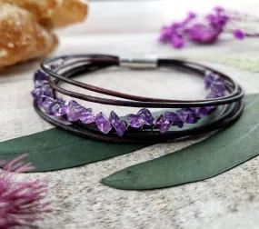 Amethyst leather bracelet