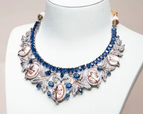 Anoushka Sapphire Blue Mother of Pearl Necklace & Earring Set By Jaipur Rose Luxury Indian Jewelry Online