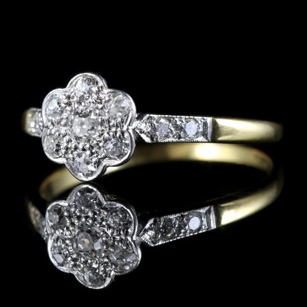 Antique Edwardian Diamond Cluster Ring 18Ct Platinum Circa 1915