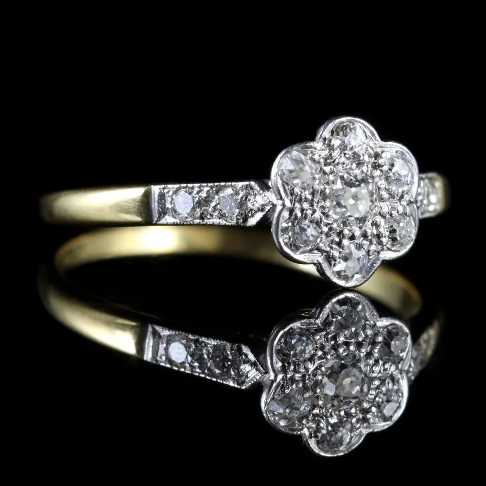 Antique Edwardian Diamond Cluster Ring 18Ct Platinum Circa 1915