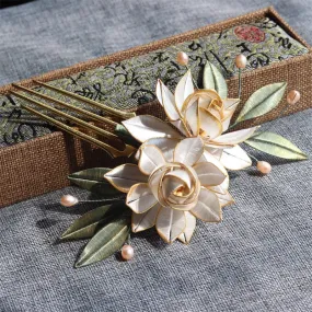 Antique Style Gold Gardenia Retro Pearl Hair Hairpin