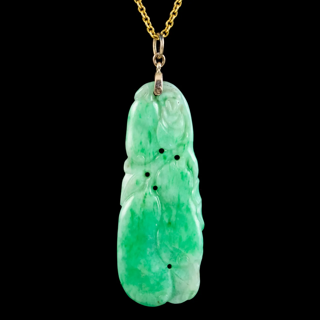 Antique Victorian Jade Pendant Necklace 18ct Gold Circa 1900