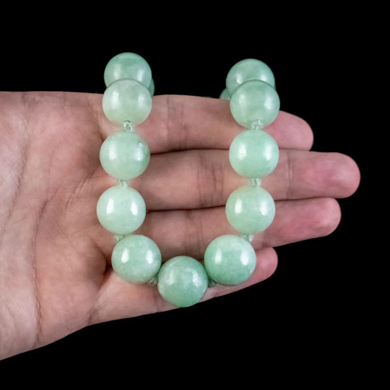 Antique Victorian Jadeite Jade Bead Necklace Silver Clasp Circa 1900 Cert