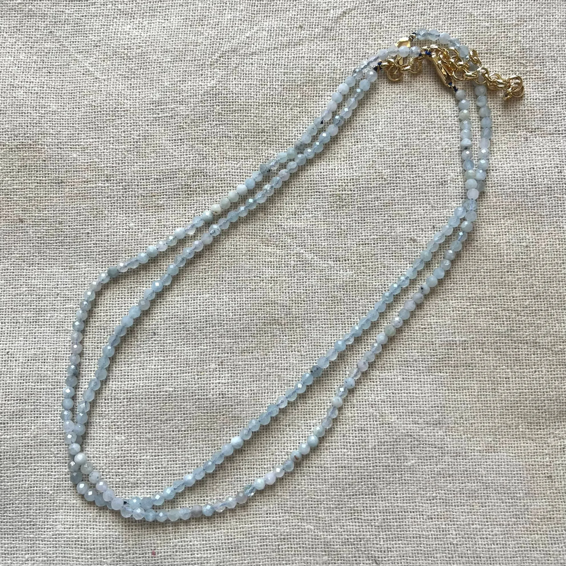 Aquamarine 3mm Facet Beaded Necklace - Calm