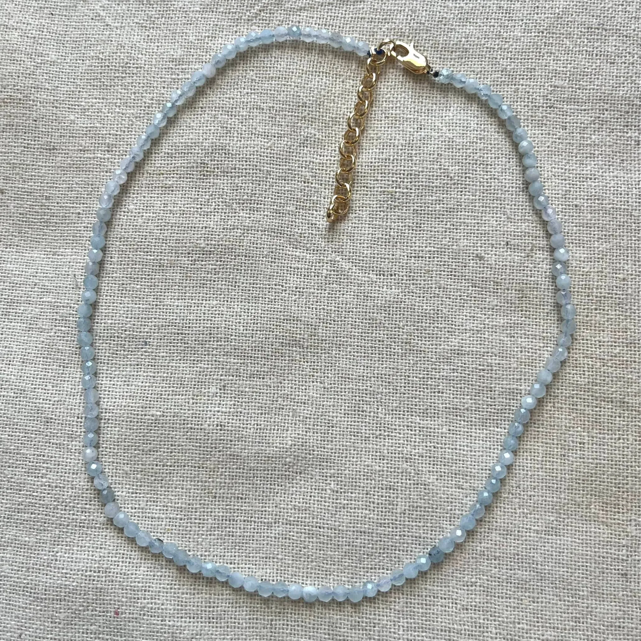 Aquamarine 3mm Facet Beaded Necklace - Calm