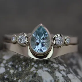 Aquamarine Tear Drop Ring Set with Diamond Accents