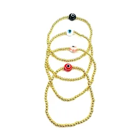 Ashley Gold Stainless Steel Gold Plated Stretch Enamel Large Evil Eye Bracelet