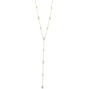 Ashley Gold Sterling Silver Gold Plated CZ Emerald And Round Cut CZ Lariat Necklace