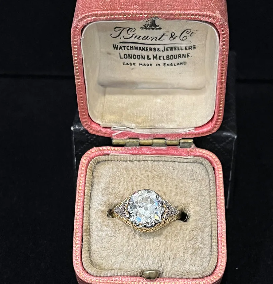 Australian 2.62ct Cushion Old Cut Diamond Ring