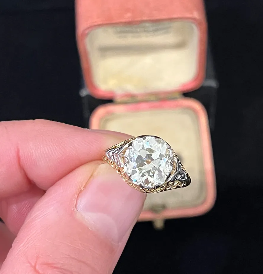 Australian 2.62ct Cushion Old Cut Diamond Ring