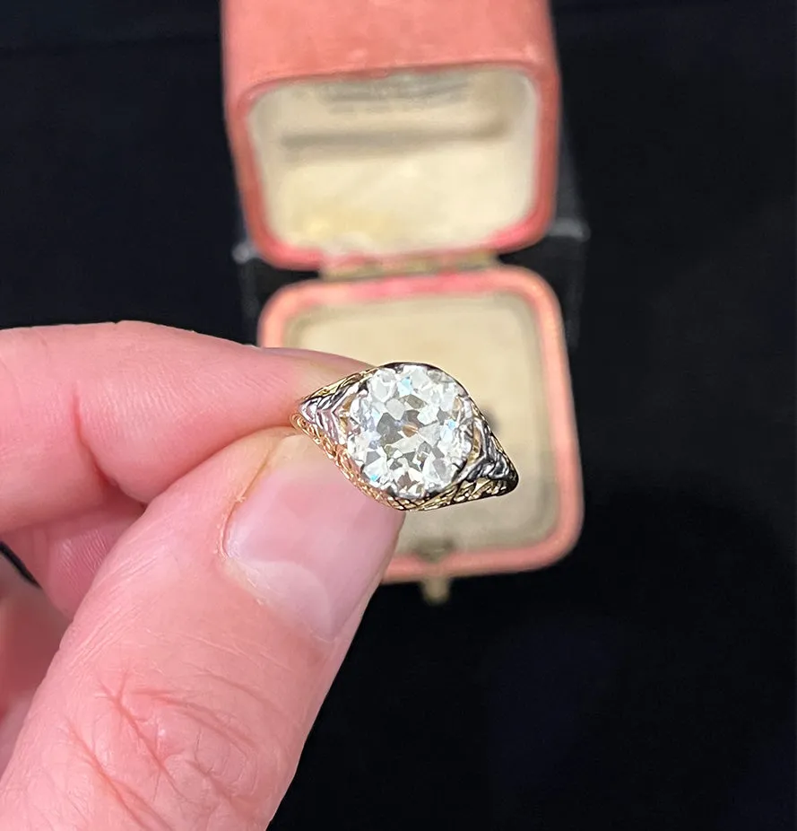 Australian 2.62ct Cushion Old Cut Diamond Ring