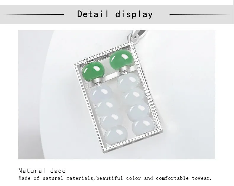 Authentic Jade Abacus Necklace Natural Jadeite An abacus Pendant S925 silver inlay Cubic Zirconia Chinese Round Type A Jadeite Pendant