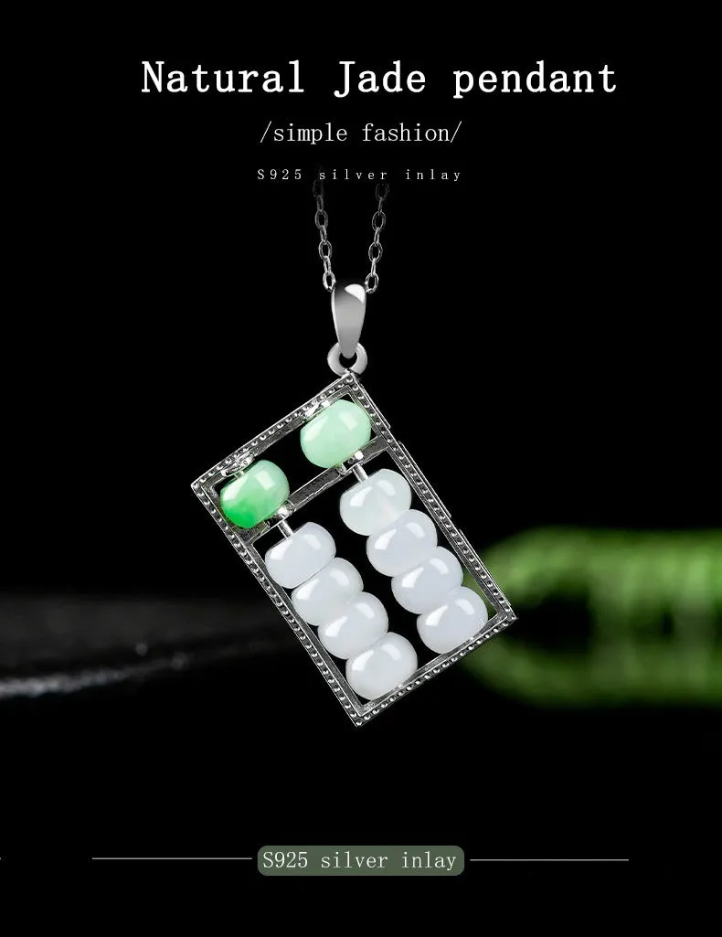 Authentic Jade Abacus Necklace Natural Jadeite An abacus Pendant S925 silver inlay Cubic Zirconia Chinese Round Type A Jadeite Pendant