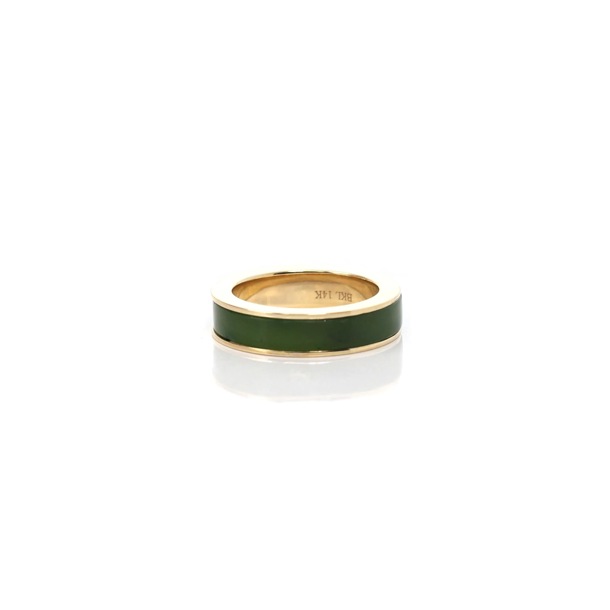 Baikalla 14k Yellow Gold Forest Green Natural Nephrite Jade Inlay Men's Wedding Ring