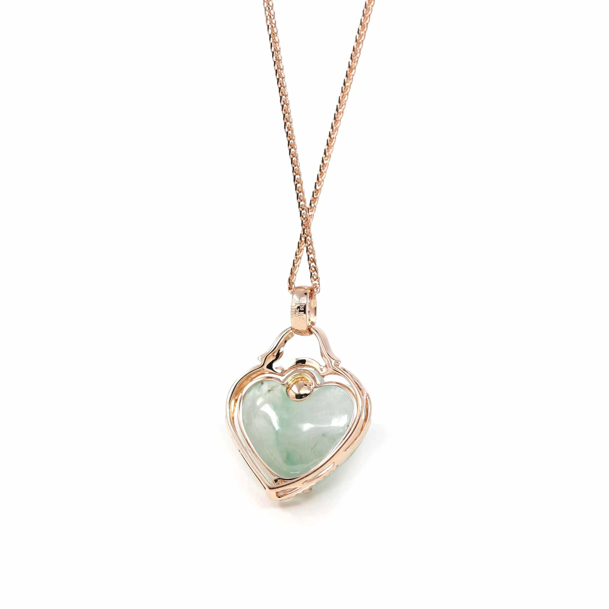 Baikalla 18K Rose Gold Genuine Burmese Ice Jadeite Heart Pendant with Diamonds High Jewelry