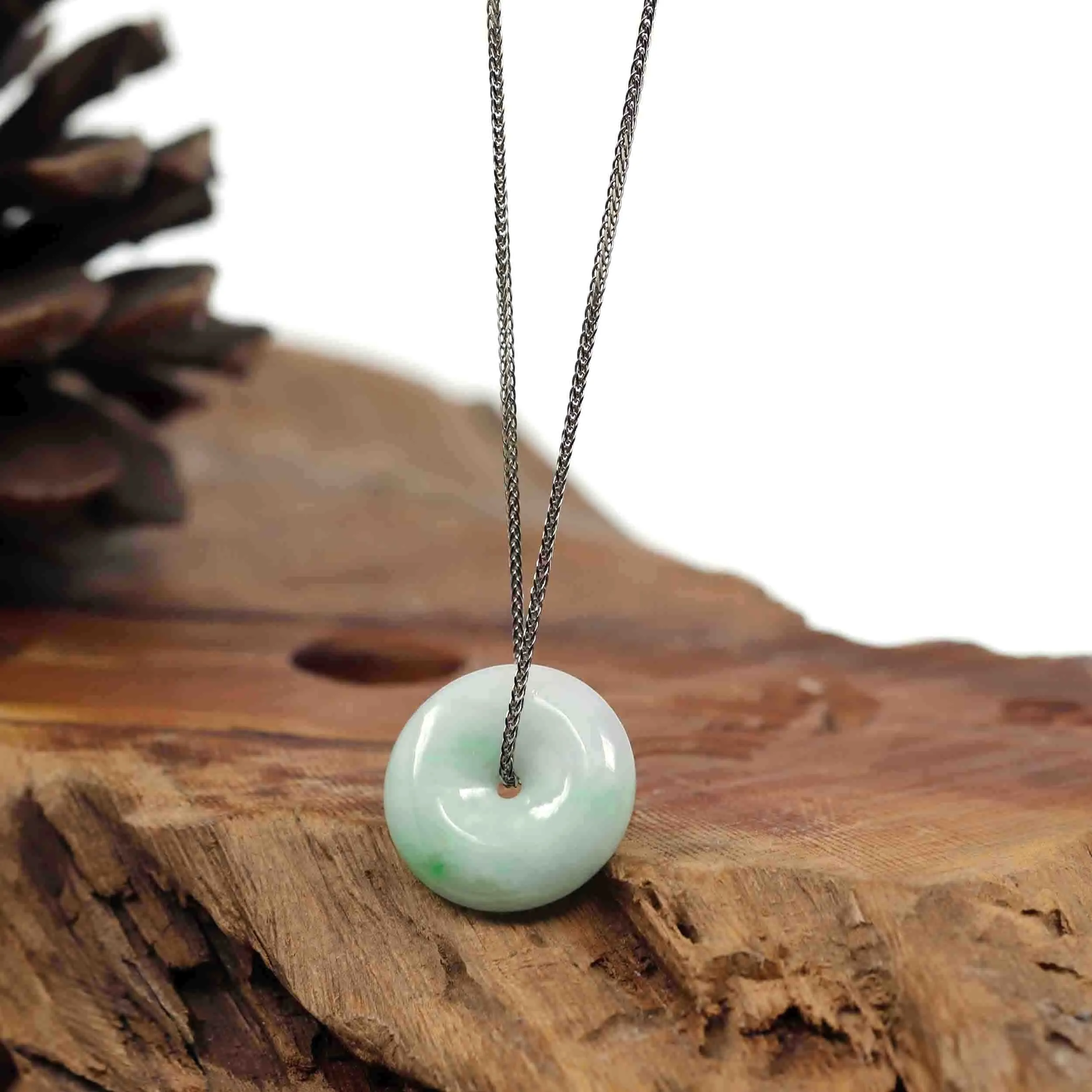 Baikalla "Good Luck Button" Necklace Ice Green Jadeite Jade Pendant