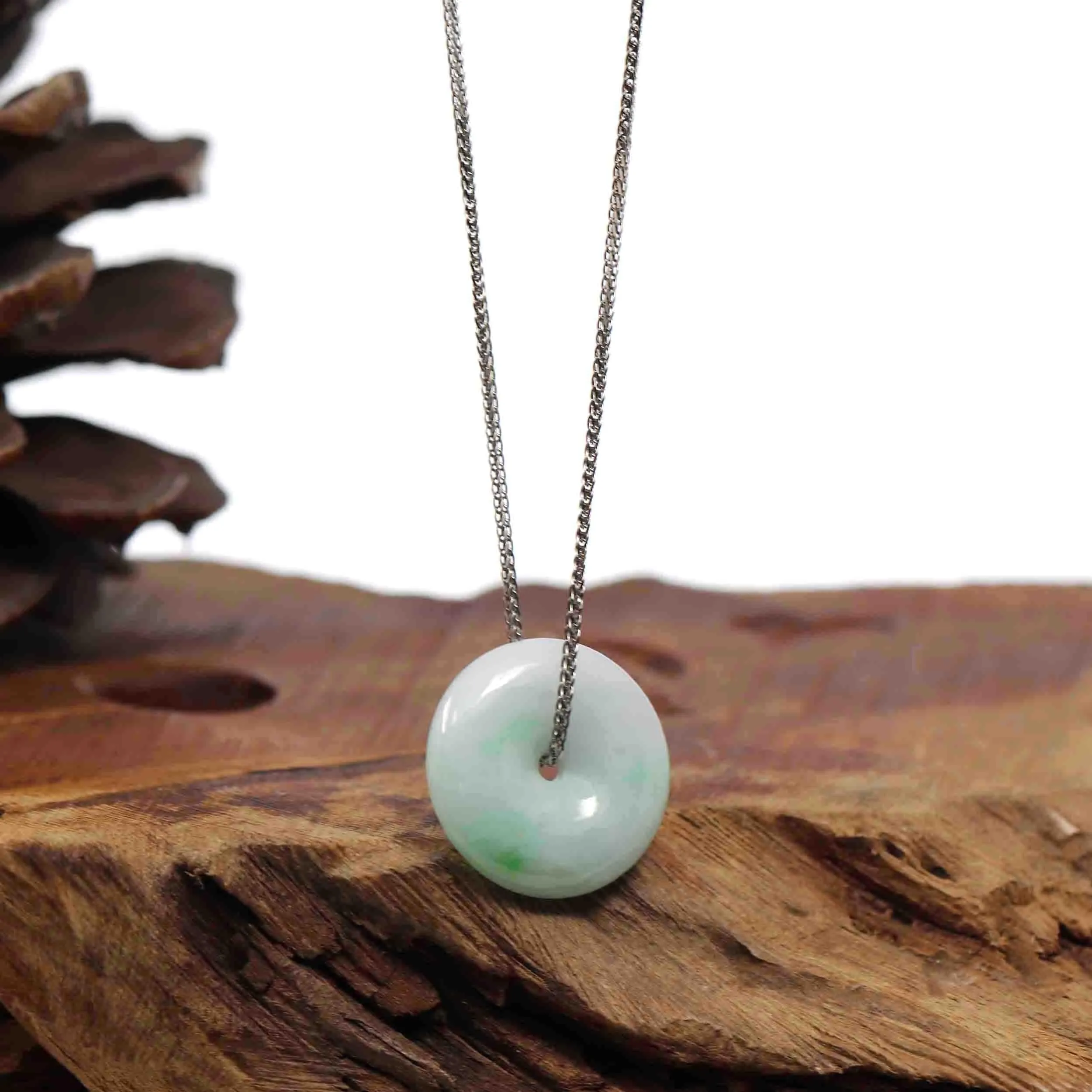 Baikalla "Good Luck Button" Necklace Ice Green Jadeite Jade Pendant