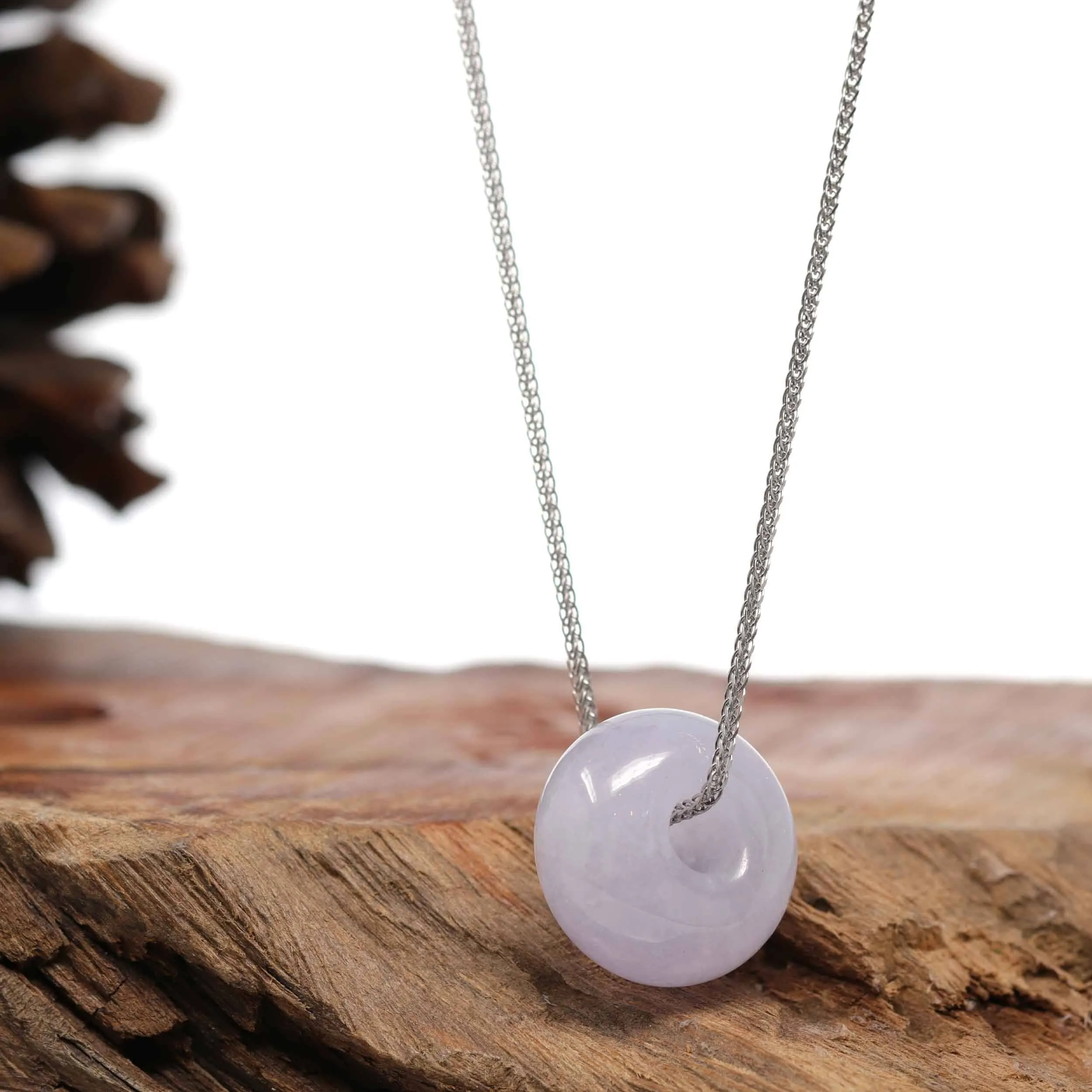 Baikalla "Good Luck Button" Necklace Lavender Jadeite Jade Lucky Tong Tong Necklace