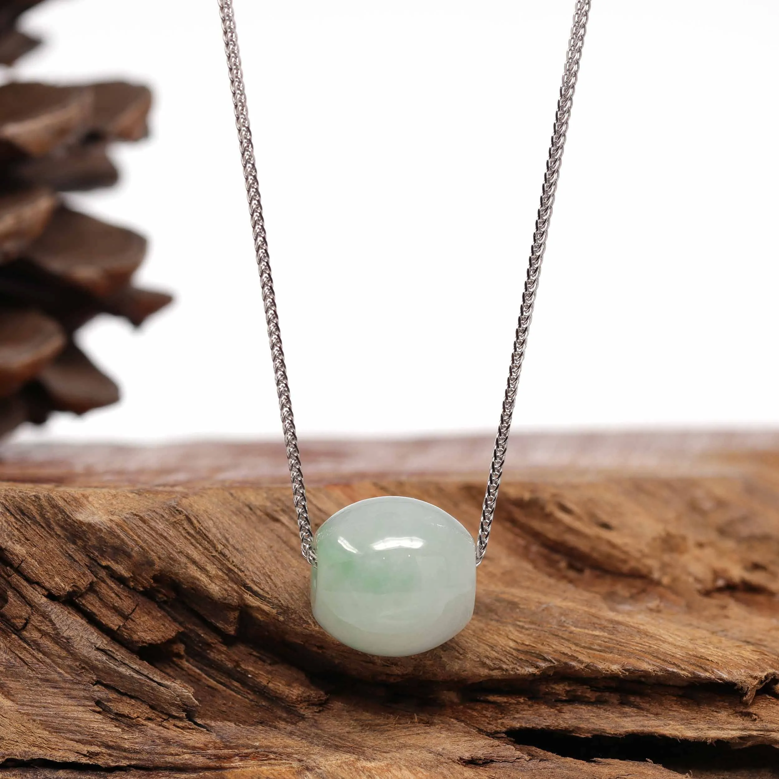 Baikalla™ "Good Luck Button" Necklace Real Ice Blue Green Jade Lucky TongTong Pendant Necklace