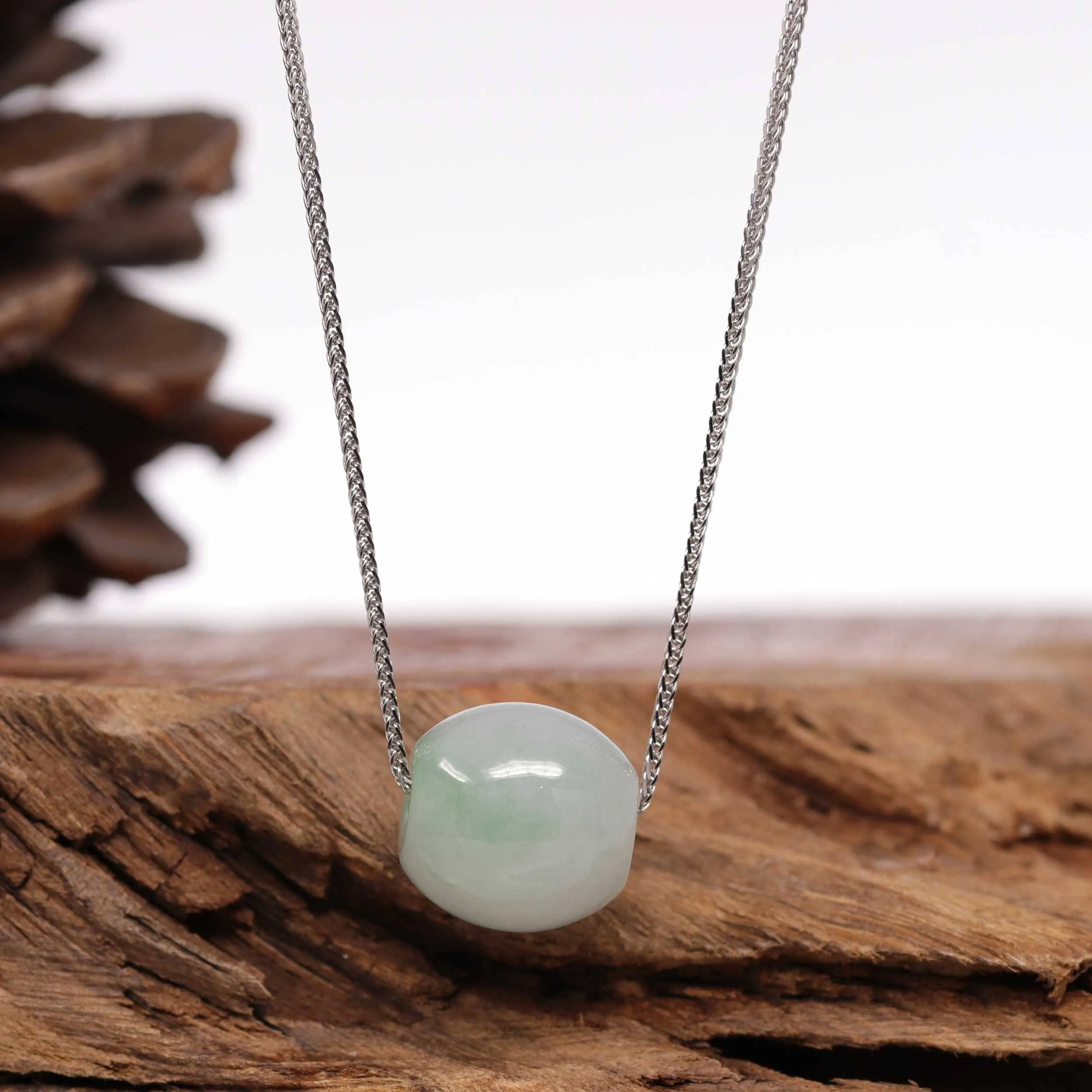 Baikalla™ "Good Luck Button" Necklace Real Ice Blue Green Jade Lucky TongTong Pendant Necklace