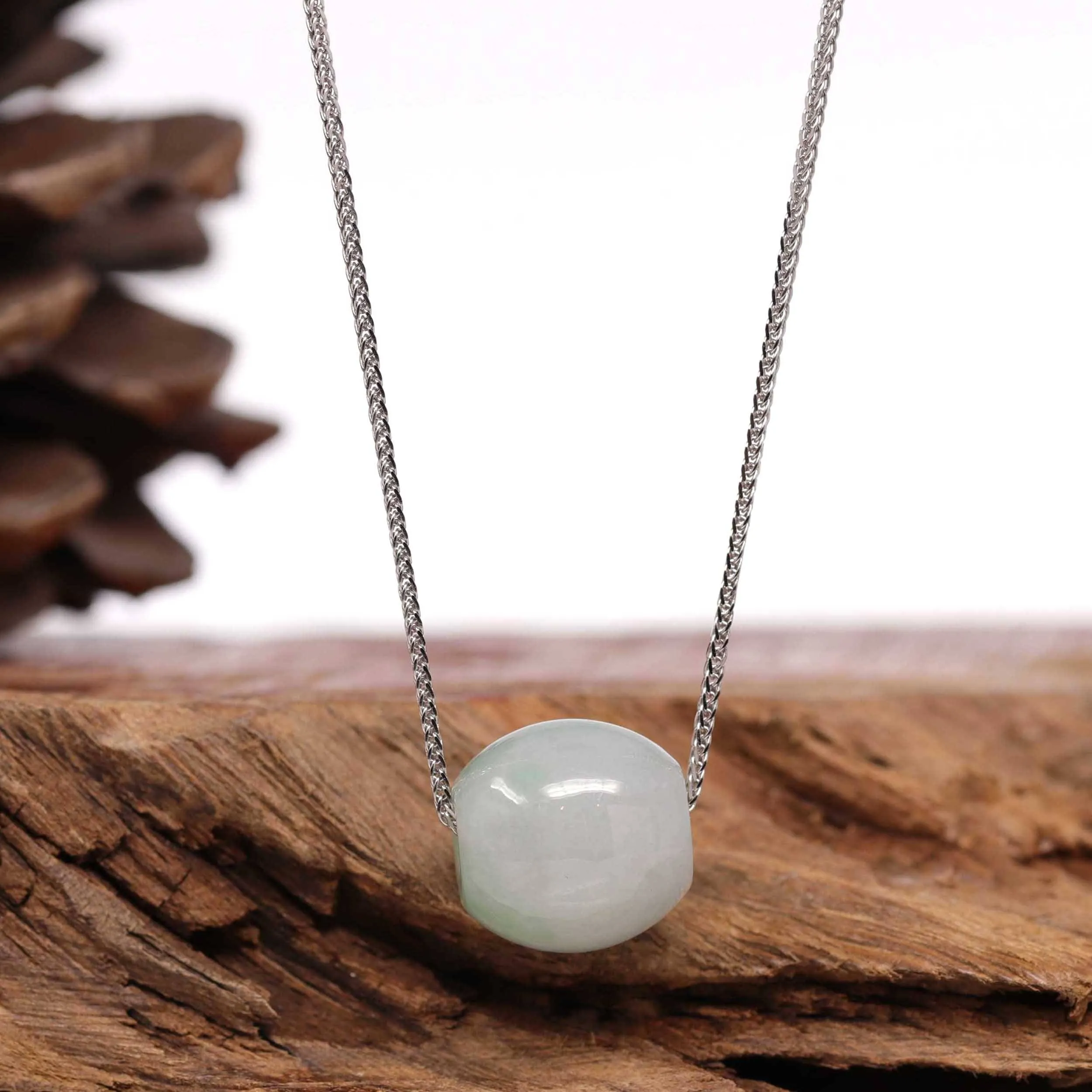 Baikalla™ "Good Luck Button" Necklace Real Ice Blue Green Jade Lucky TongTong Pendant Necklace