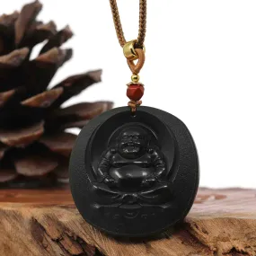 Baikalla™ "Happy Buddha" Genuine Black Jade Pendant Necklace With Adjustable String