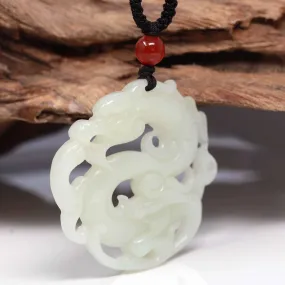 Baikalla "Jade Dragon In Cloud" Genuine White Nephrite Jade Dragon Pendant Necklace