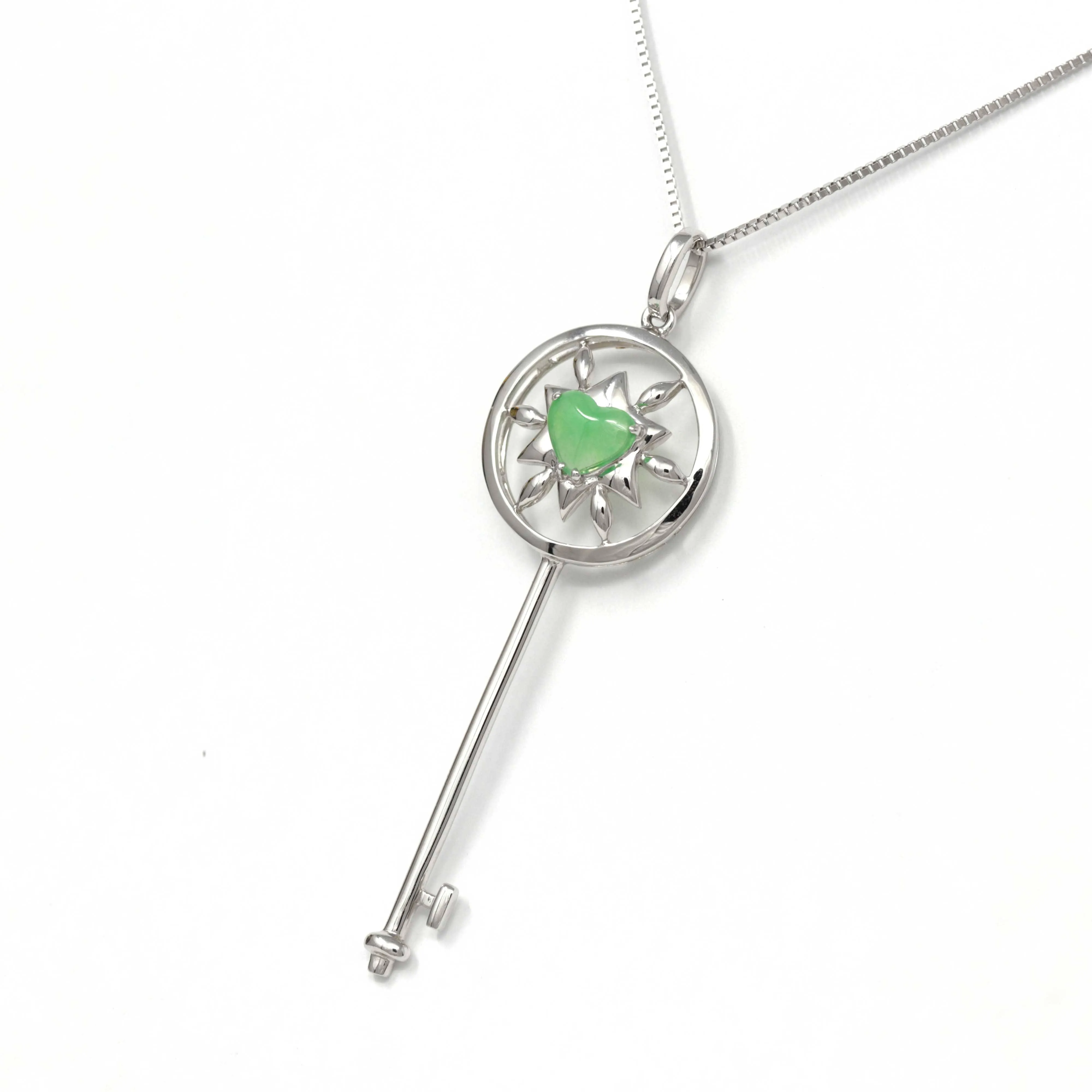 Baikalla™ "Jadeite Key" 18k White Gold Jadeite jade Key Pendant Necklace