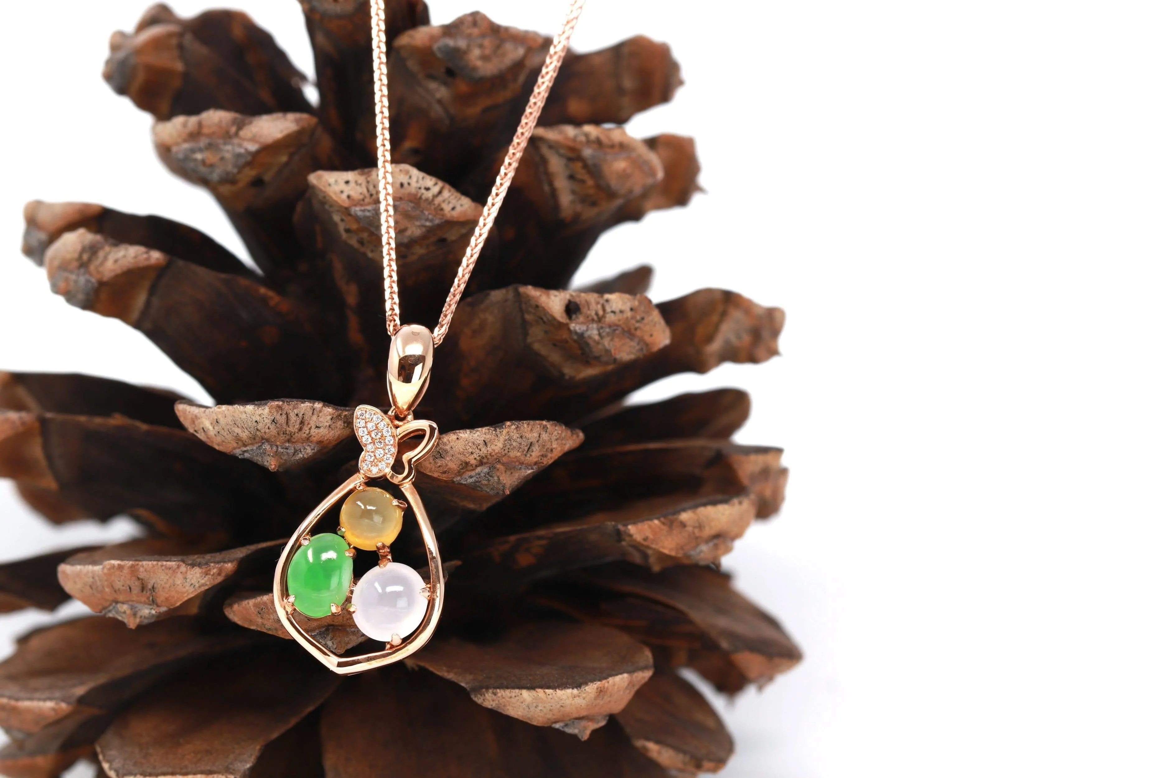 Baikalla™ "Money Sack" 18k Rose Gold Multi-Colored Jadeite Jade Diamond Pendant Necklace