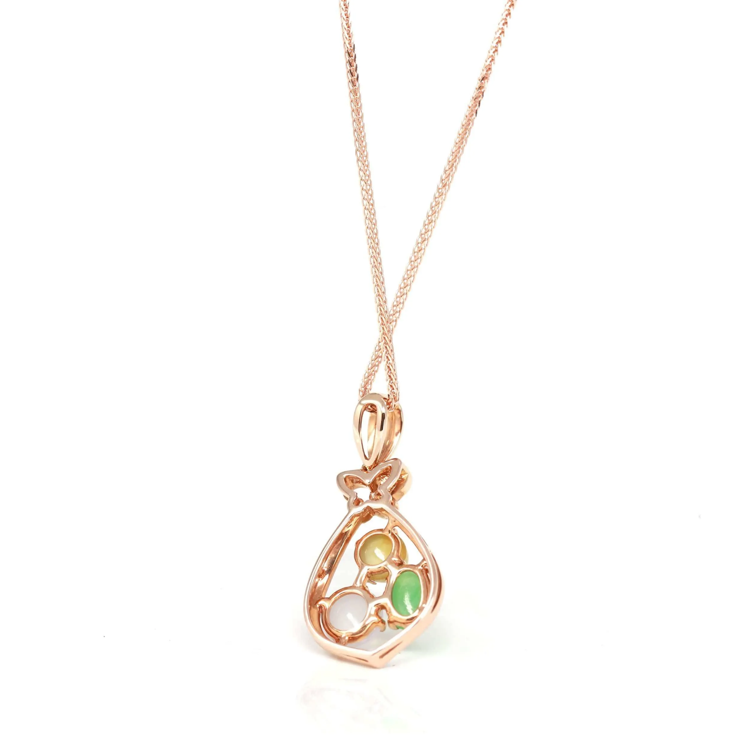 Baikalla™ "Money Sack" 18k Rose Gold Multi-Colored Jadeite Jade Diamond Pendant Necklace