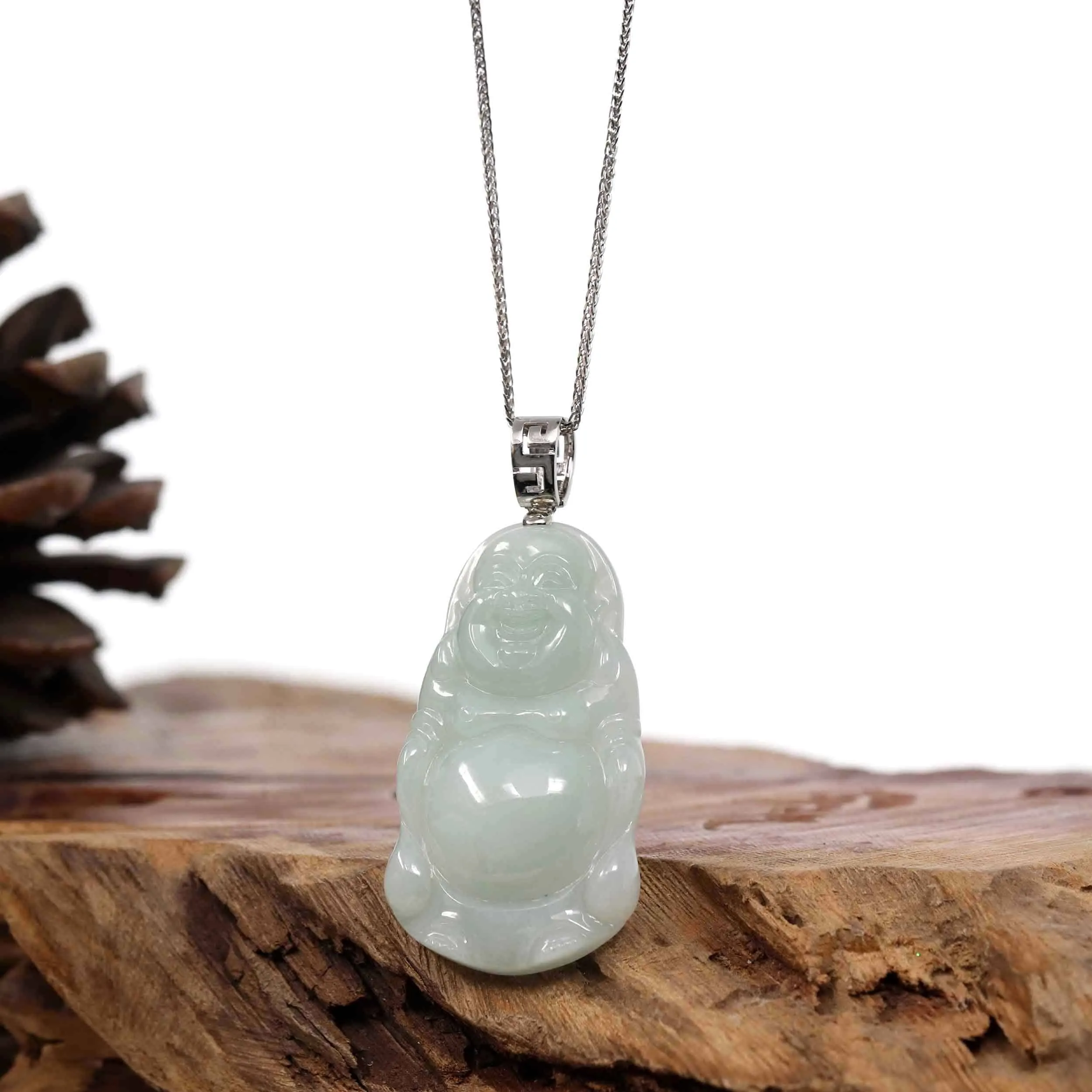 Baikalla™ "Standing Buddha" Genuine Green Jadeite Buddha Pendant Necklace With Silver Bail