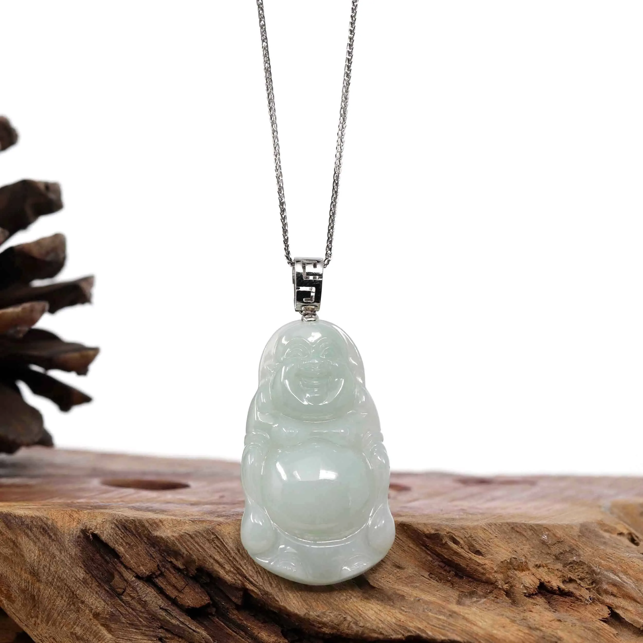 Baikalla™ "Standing Buddha" Genuine Green Jadeite Buddha Pendant Necklace With Silver Bail