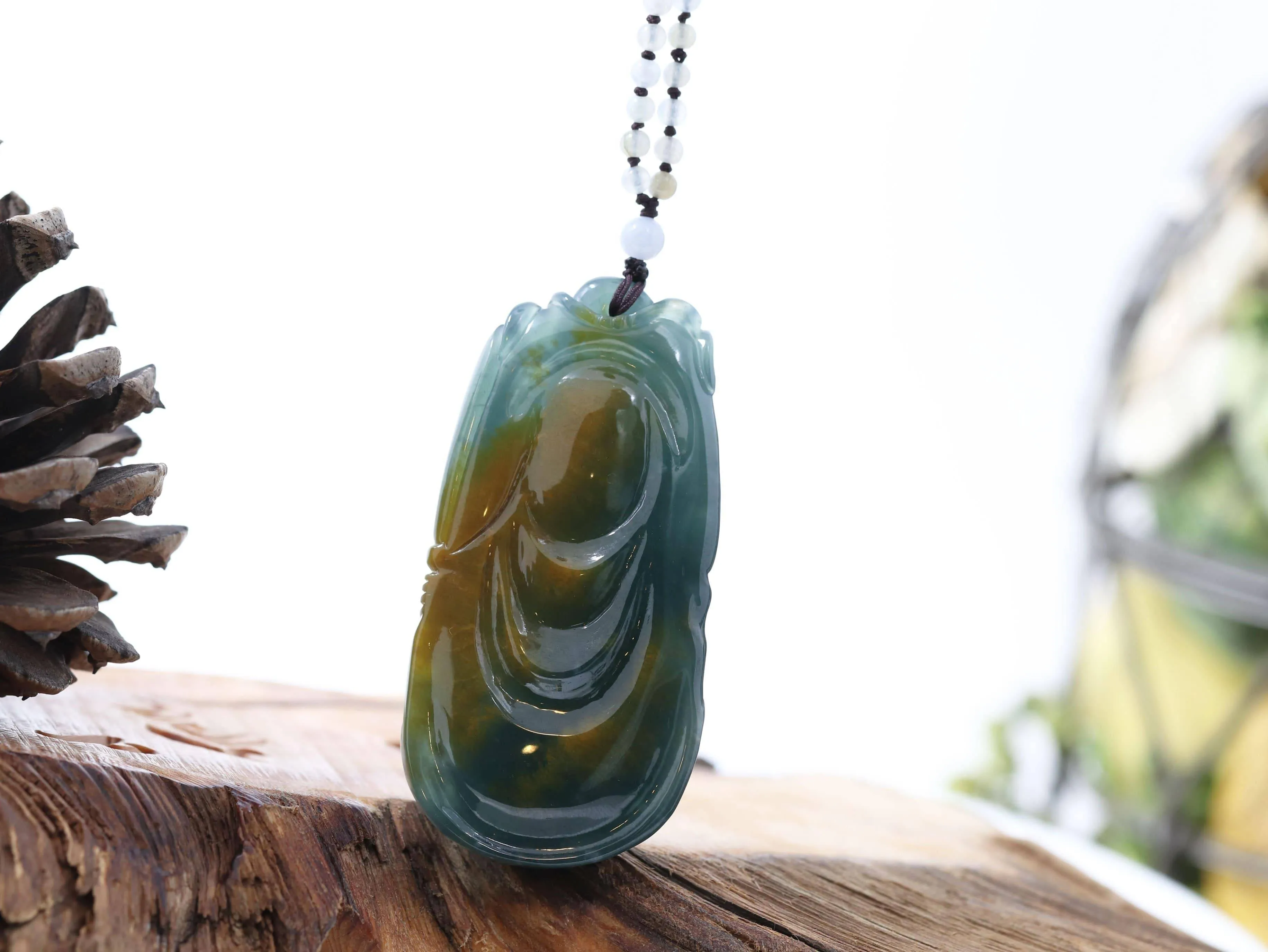 Baikalla™ The Demon Hunter" (Zhong Kui)Natural Jadeite Dark Green to Deep Blue Jade Necklace, Collector's piece