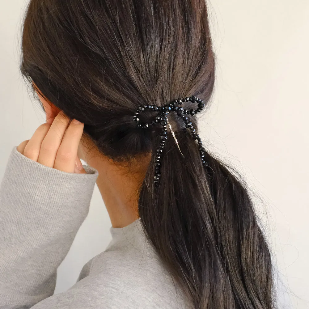 Black Beaded Bow Hairpin