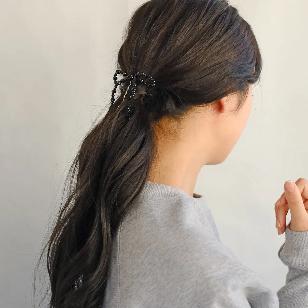 Black Beaded Bow Hairpin